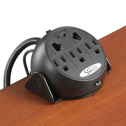 Safco® Clamp-On Power Charging Station, 3 Outlet Ports, 1 USB Port, 2 Ethernet Connections, Black